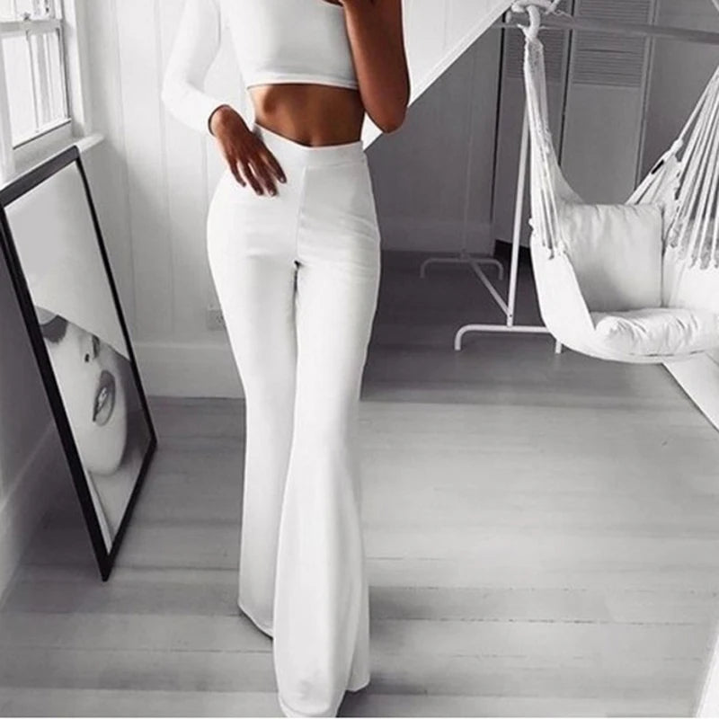 2022 Spring Autumn Elegant Female Women's Palazzo Flared Wide Legs Pants High Waist Office Ladies Solid Career Long Trousers