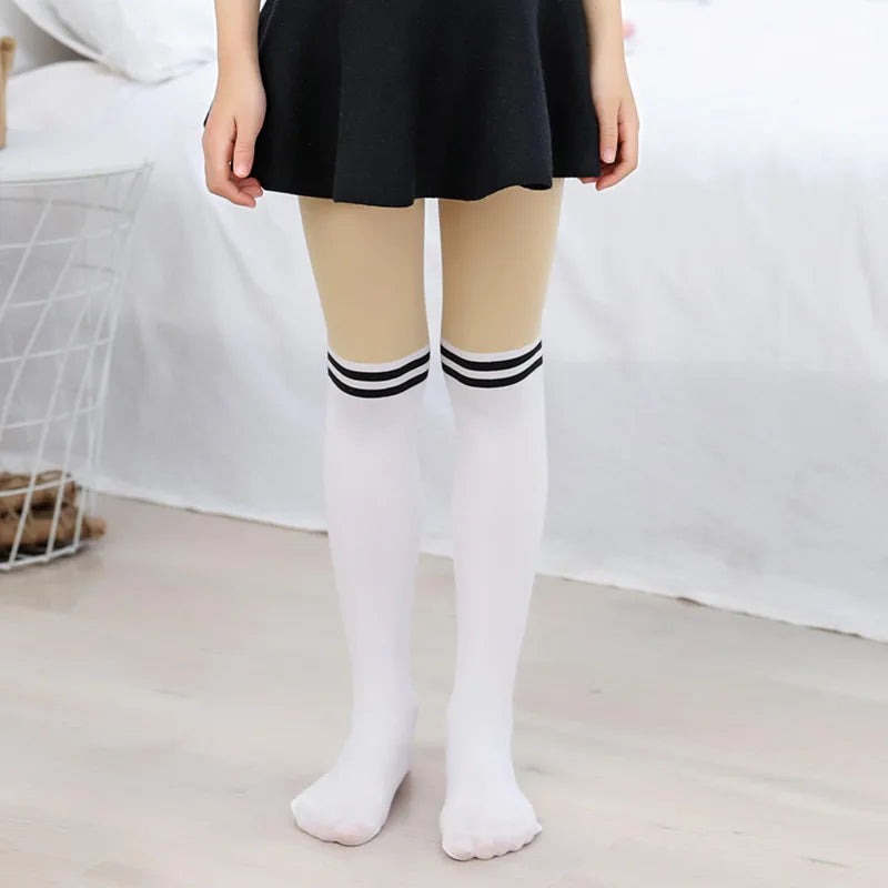 3-15Y Sweet Baby girl Kawaii tights kitten Cartoon Printed Princess Kids Pantyhose Cat Stripe Knee lovely Tattoo dance Stockings