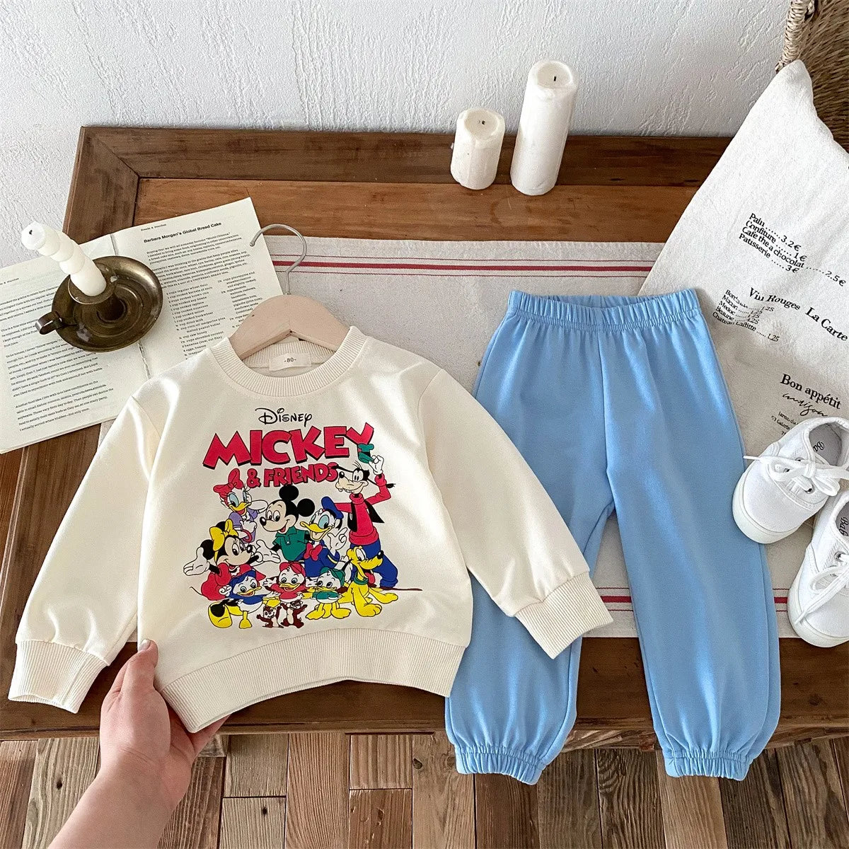 2024 Mickey Mouse Clothes Set For Baby Boy With Autumn/spring New Suit Minnie Mouse Toddler Kid Hoodies Set Infant Boy Clothing