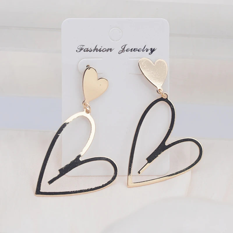 2024 New Trendy Heart Pendants Women's Hanging Earrings Double-layers Love Heart Dangle Earrings Lovely Bohemian Ear Jewelry