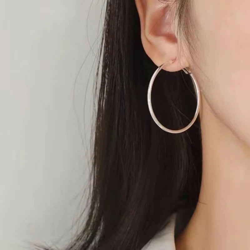 1Pairs/2Pcs 10 To 70mm Gold Silver Color Big Round Stainless Steel Earrings Trendy Jewelry For Women