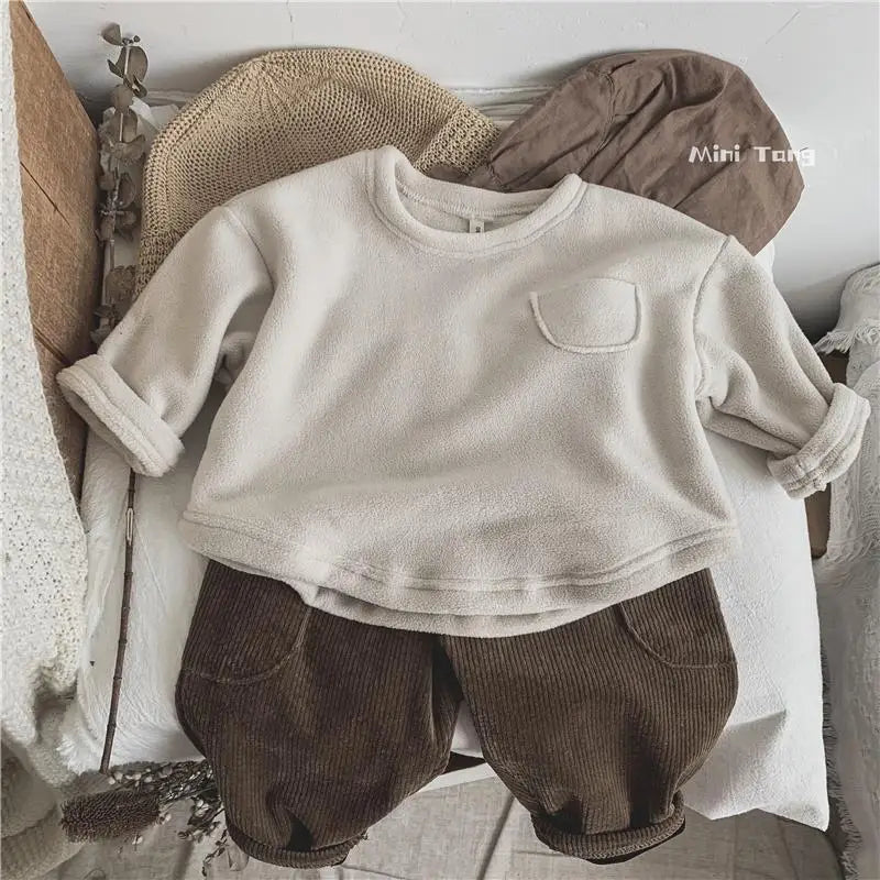 Winter Plush Warm Kids Pants 2024 Korea Style Children's Clothing Corduroy Plush Thick Warm Casual Pants for Boys Girls