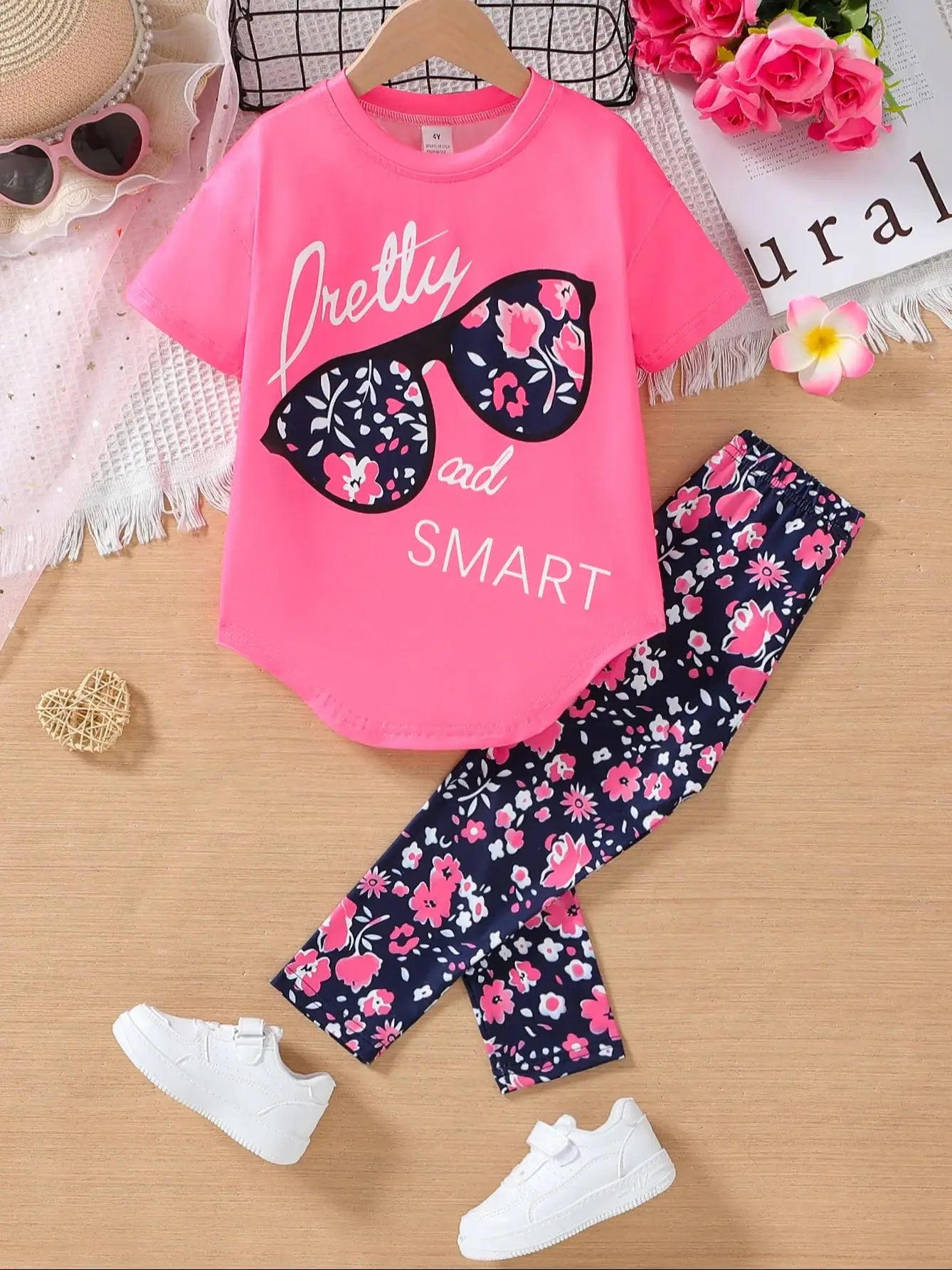 4-7 Years Girls Clothing Set Summer Cotton Short Sleeve Tops Pants 2Pcs Suit For Kids Birthday Present Toddler Children Clothes