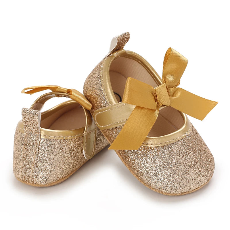 0-18M Girls' Baby Shoes Fashionable Classic Gold Theme Princess Shoes Soft Sole Comfortable Baby Walking Shoes