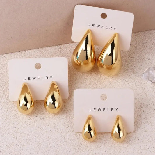 Gold Color Water Drop Earring Stud Simple Design Ins Women Post Earrings 3 Size Available Silver Color Big Surface Girls Jewelry