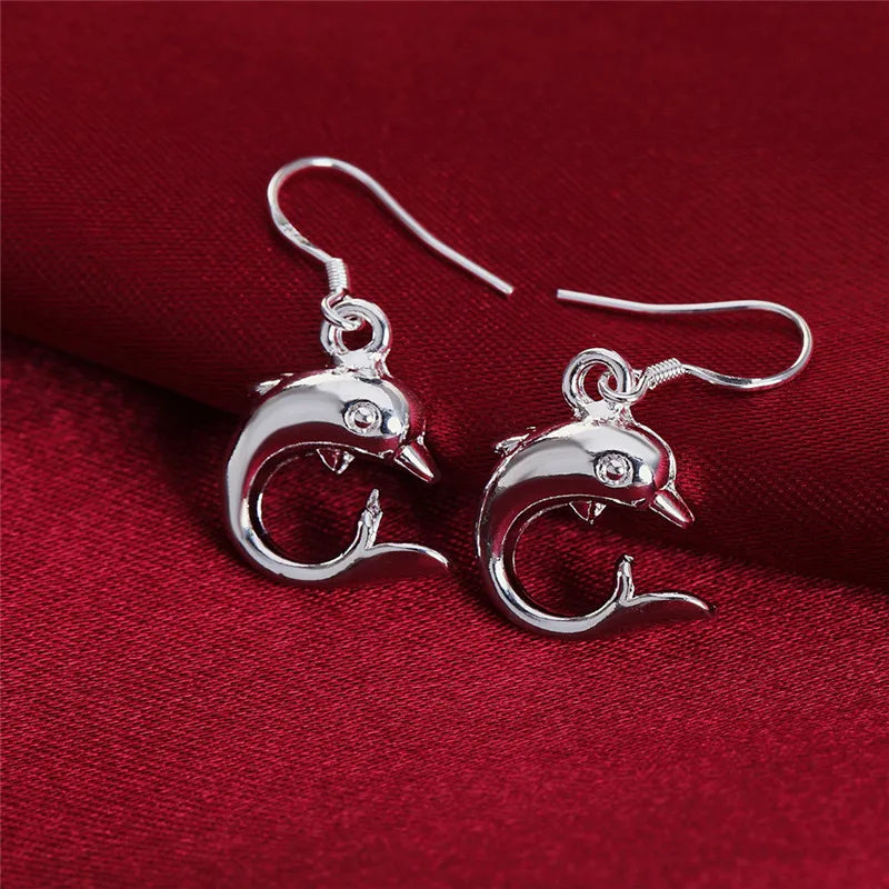 Hot Sale 925 Sterling Silver Cute Little Dolphin Drop Earrings Women Fashion Jewelry Christmas Gifts Long Earrings