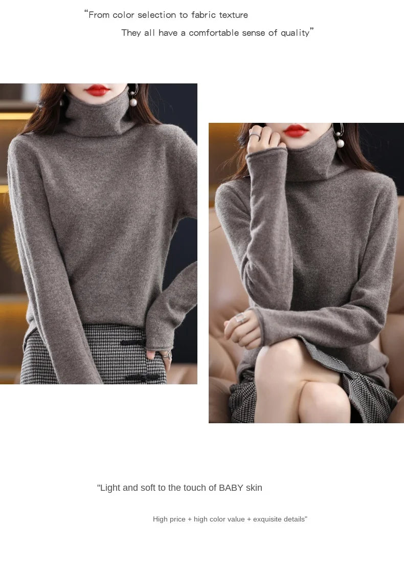 New 100% Merino Wool Turtleneck Cashmere Sweater In Autumn And Winter Women's Casual Knitted Coat Women's Coat Korean Fashion