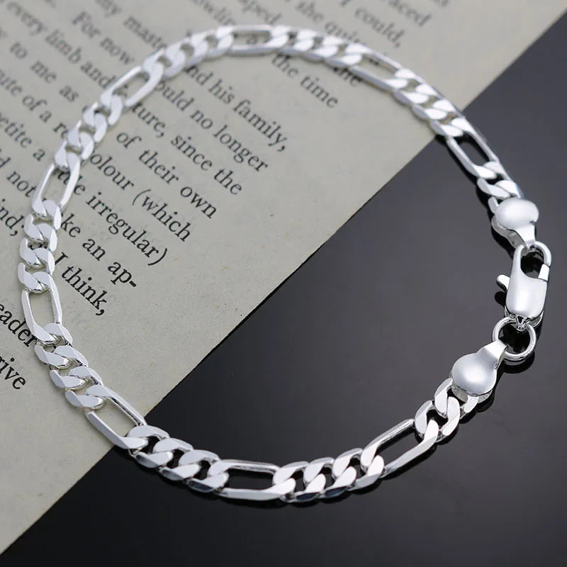 Noble New Arrive Silver Color 4MM Chain for Men Women Bracelet Necklace Jewelry Set Lady Christma Gifts Charms Wedding