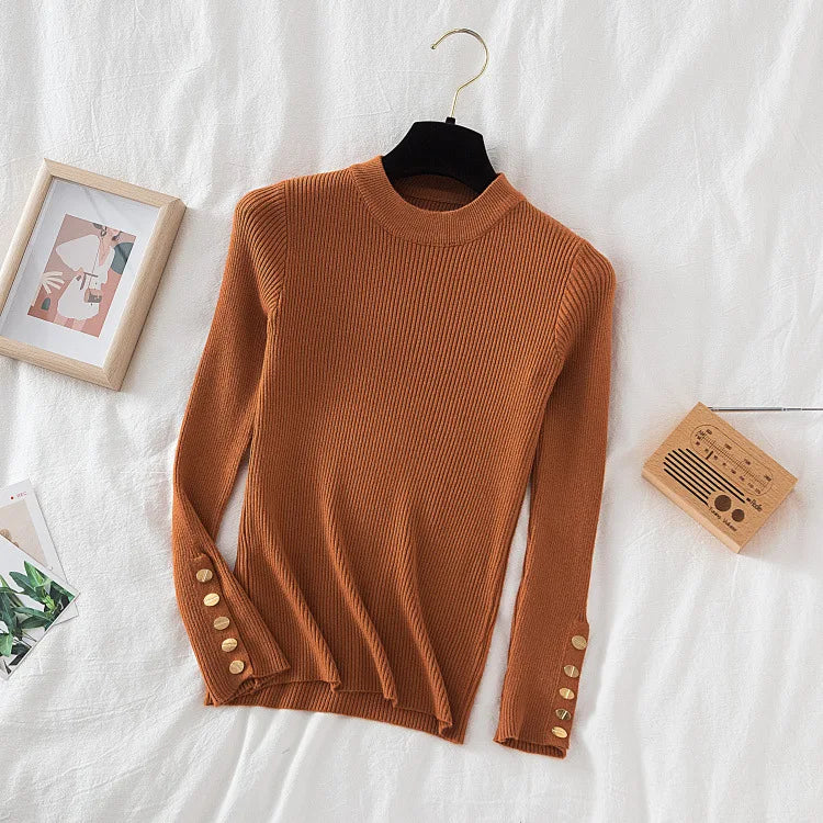 Thick Sweater Long Sleeve Pullover Autumn Winter Clothes Button O Neck Sweater Female Casual Streetwear Knitted Top Soft Jumper