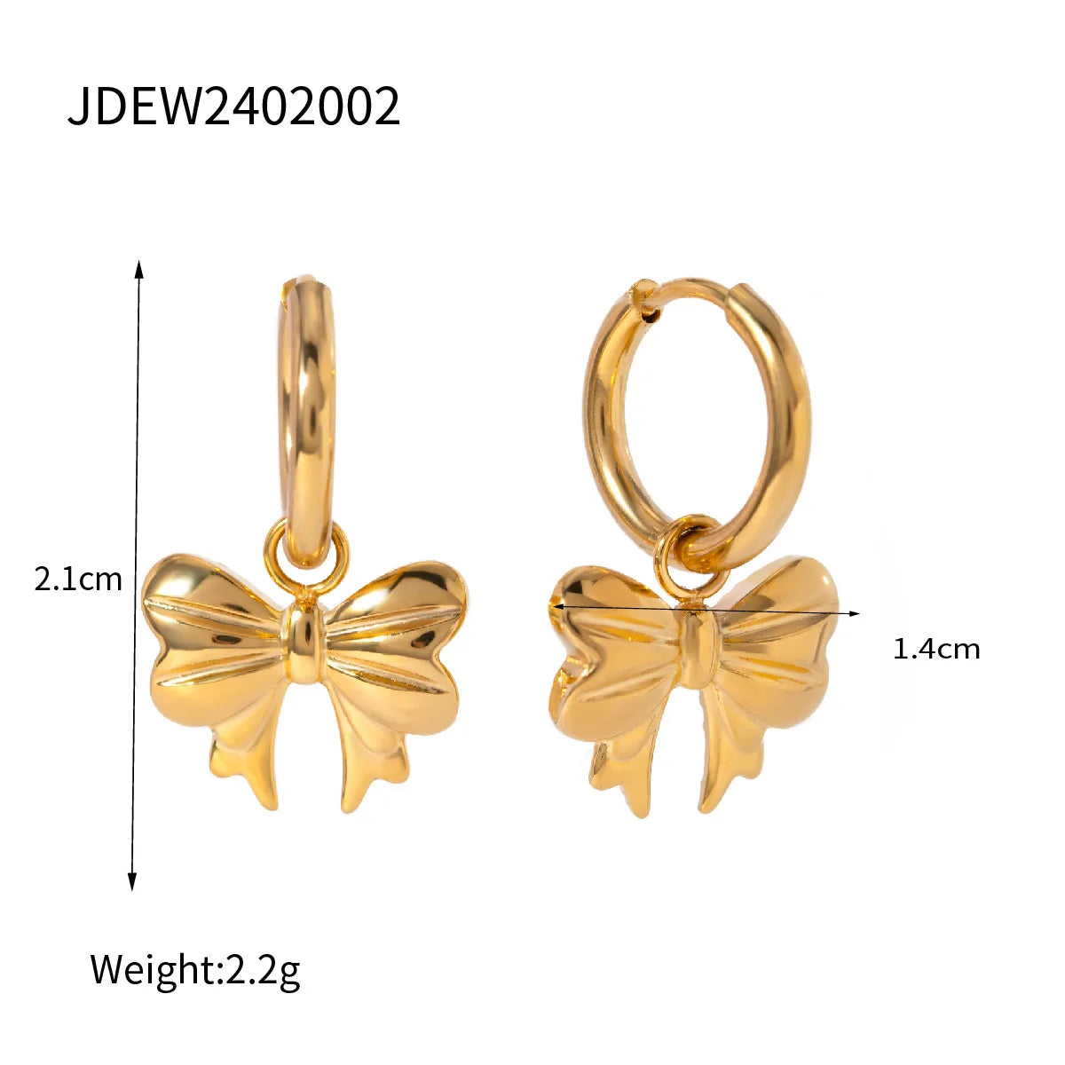 Trend Chic Bow Tie Pendant Drop Hoop Huggie Earrings 18k Gold Plated Trendy Waterproof Stainless Steel Fashion Charm Jewelry