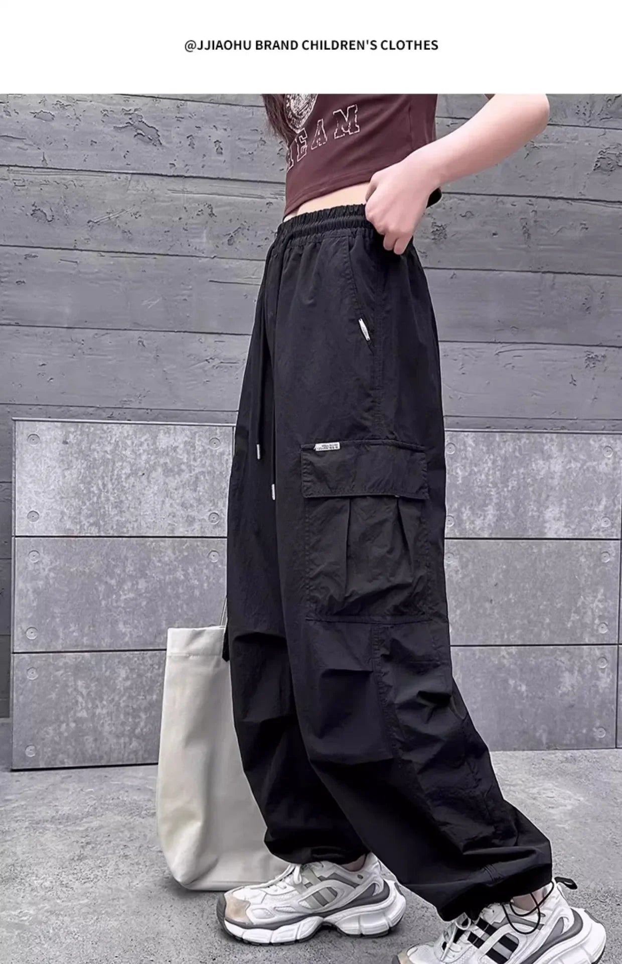 Girls Cargo Pants Summer Thin Loose-fit Wide-leg Long Pants New 2024 Trendy Junior High School Students Casual