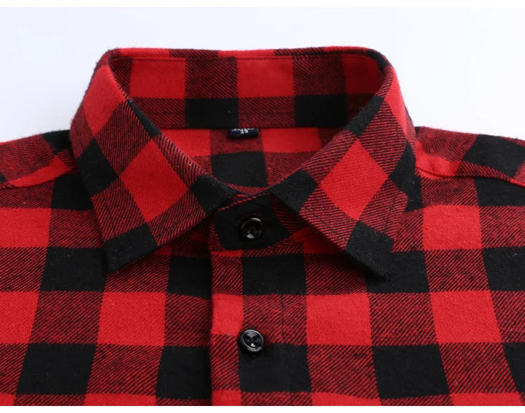 Men's Slim-fit Casual Brushed Flannel Contrast Plaid Shirt Single Patch Chest Pocket Comfortable Soft Long Sleeve Gingham Shirts