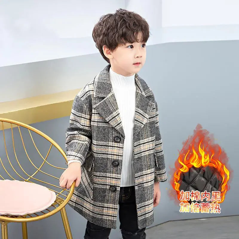 Boy'S Tweed Coat Foreign Style Wool Coat Winter 2022 Autumn And Winter New Small Suit Children'S Clothes Children'S Baby