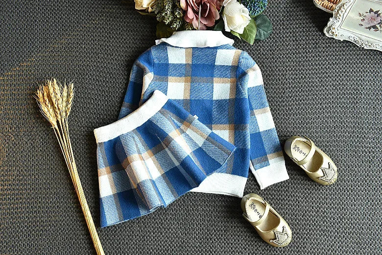 Baby Girls Winter Clothes Set Christmas Outfits Kids Girls Plaid Knit Sweater&skirt Fall Girl Clothing Set Children Costume