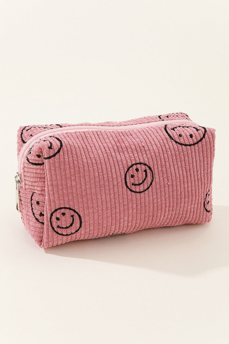 Zenana Smiley Face Corduroy Cosmetic Pouch