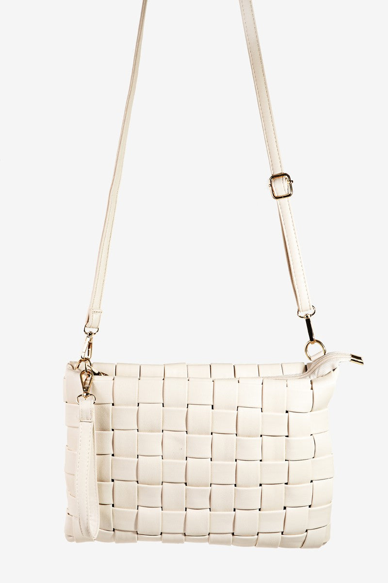 Fame Faux Leather Basket Weave  Crossbody Bag