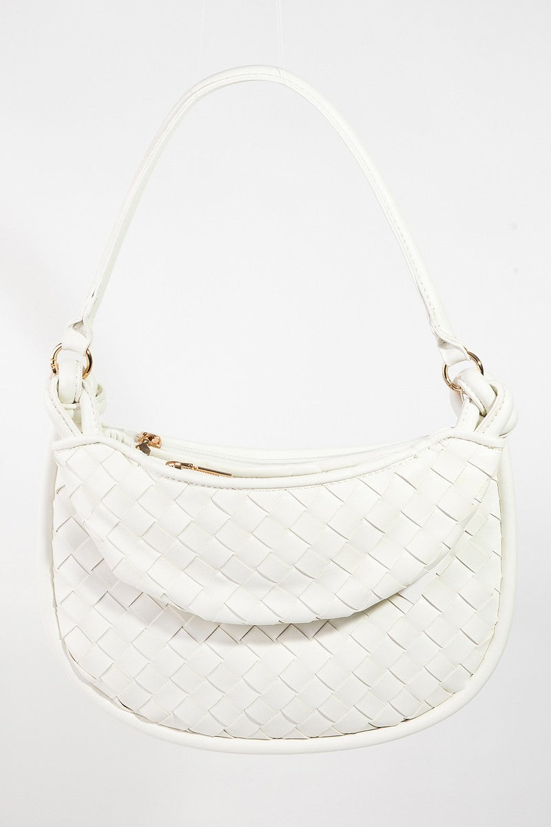 Fame PU Leather Basket Weave Half Moon Bag