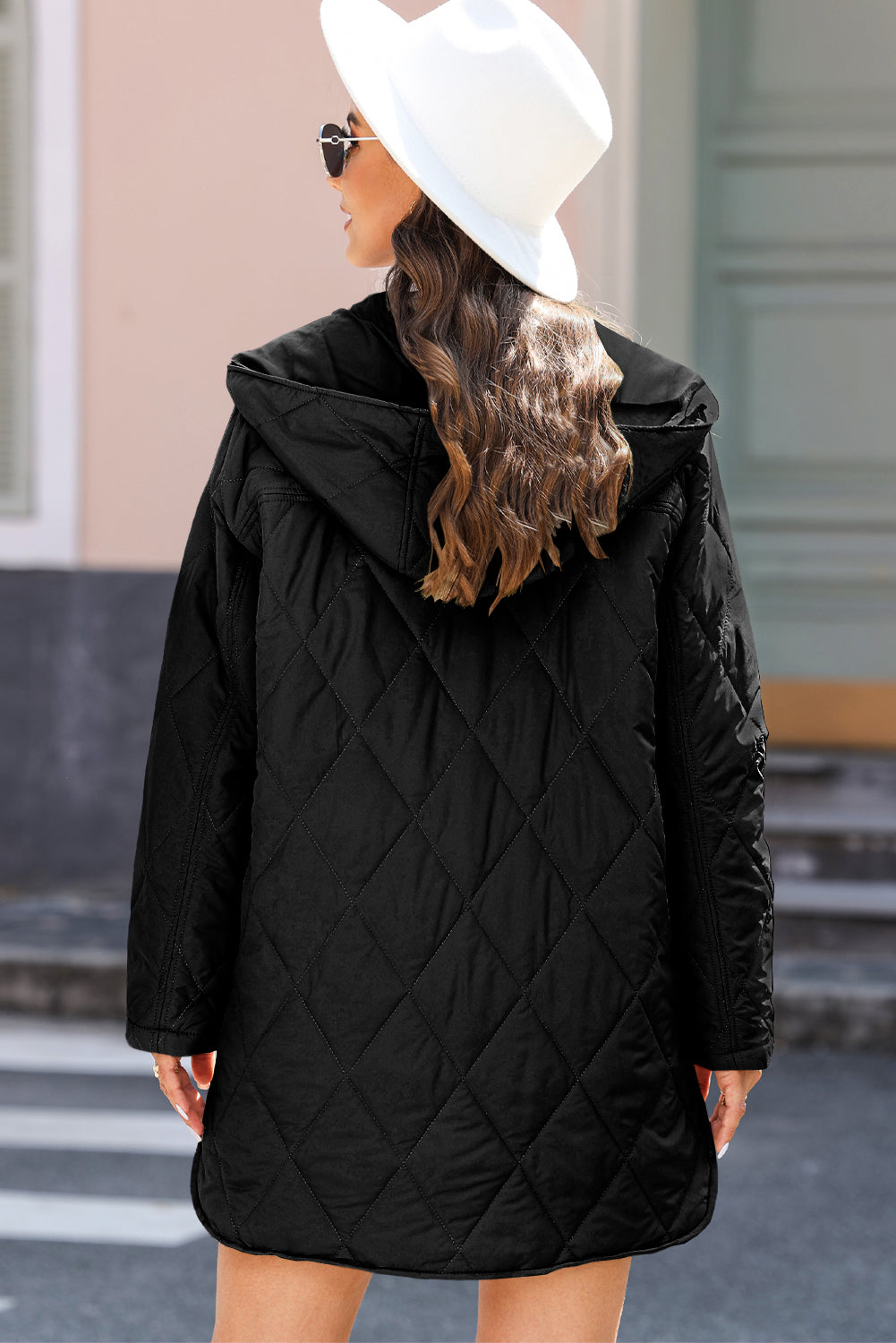 Snap Down Long Sleeve Quilted Winter Coat