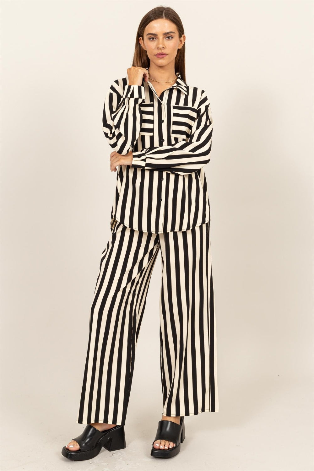 HYFVE Striped Button Up Shirt and Pants Set