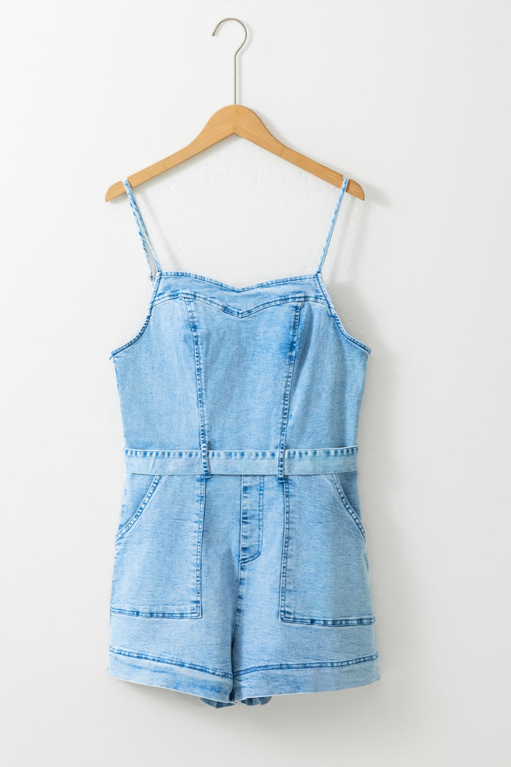 Tied Spaghetti Strap Denim Romper