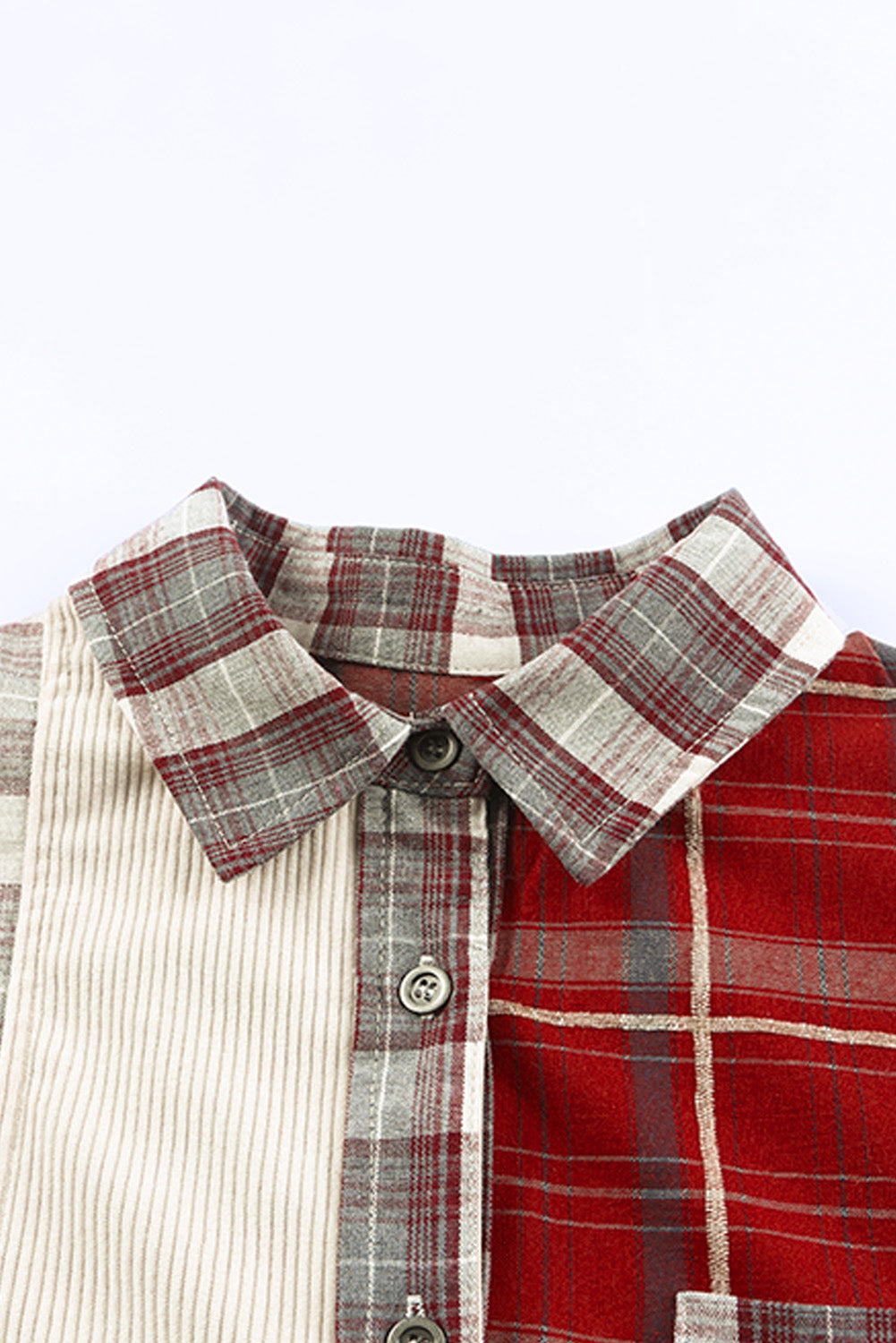 Plaid Patchwork Collared Neck Shacket