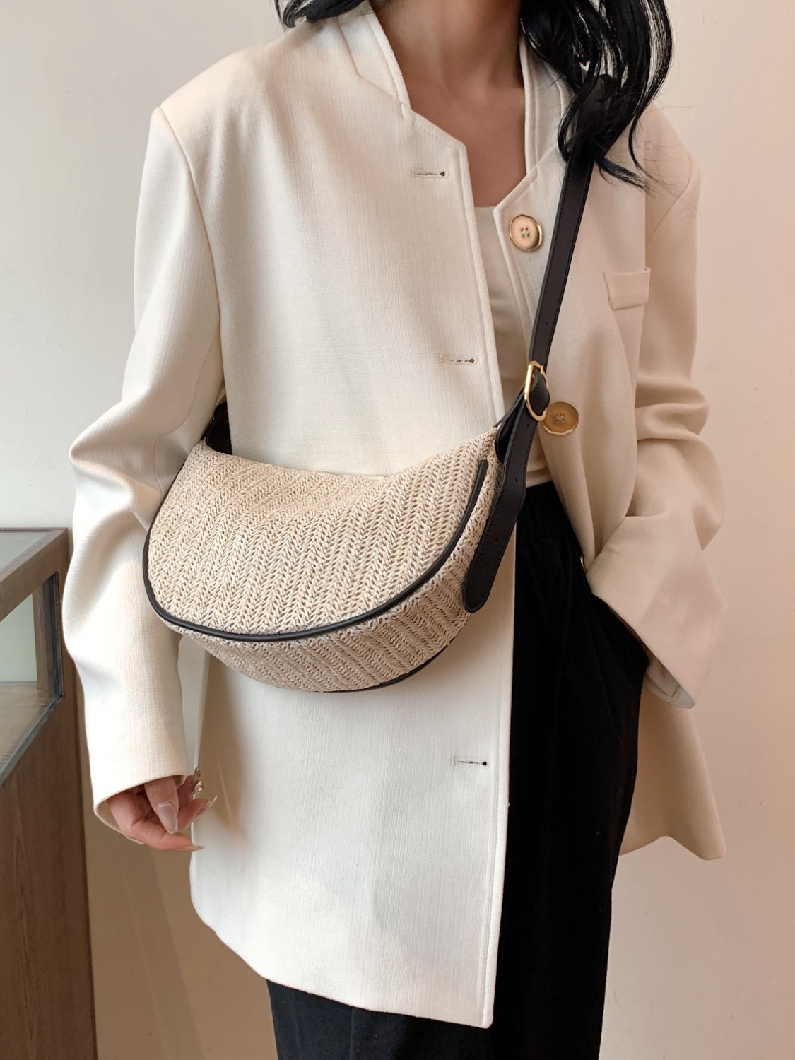 Straw Weave Adjustable Strap Shoulder Bag