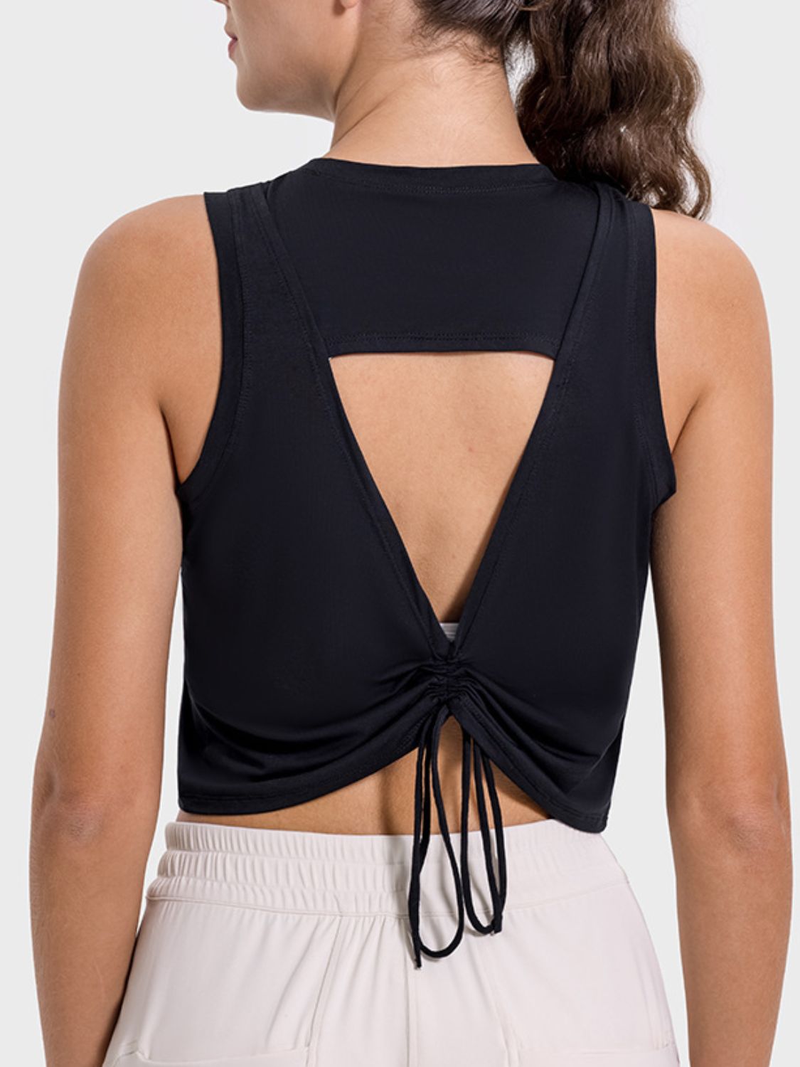 Millennia Drawstring Cutout Round Neck Active Tank