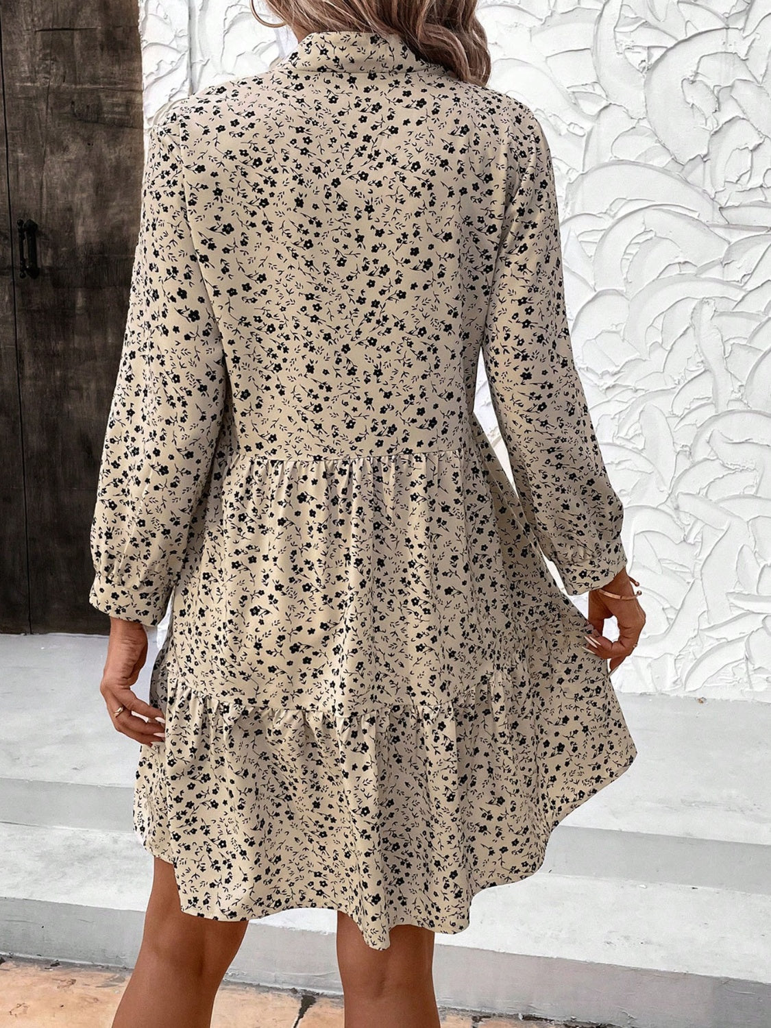 Tied Printed Long Sleeve Mini Dress