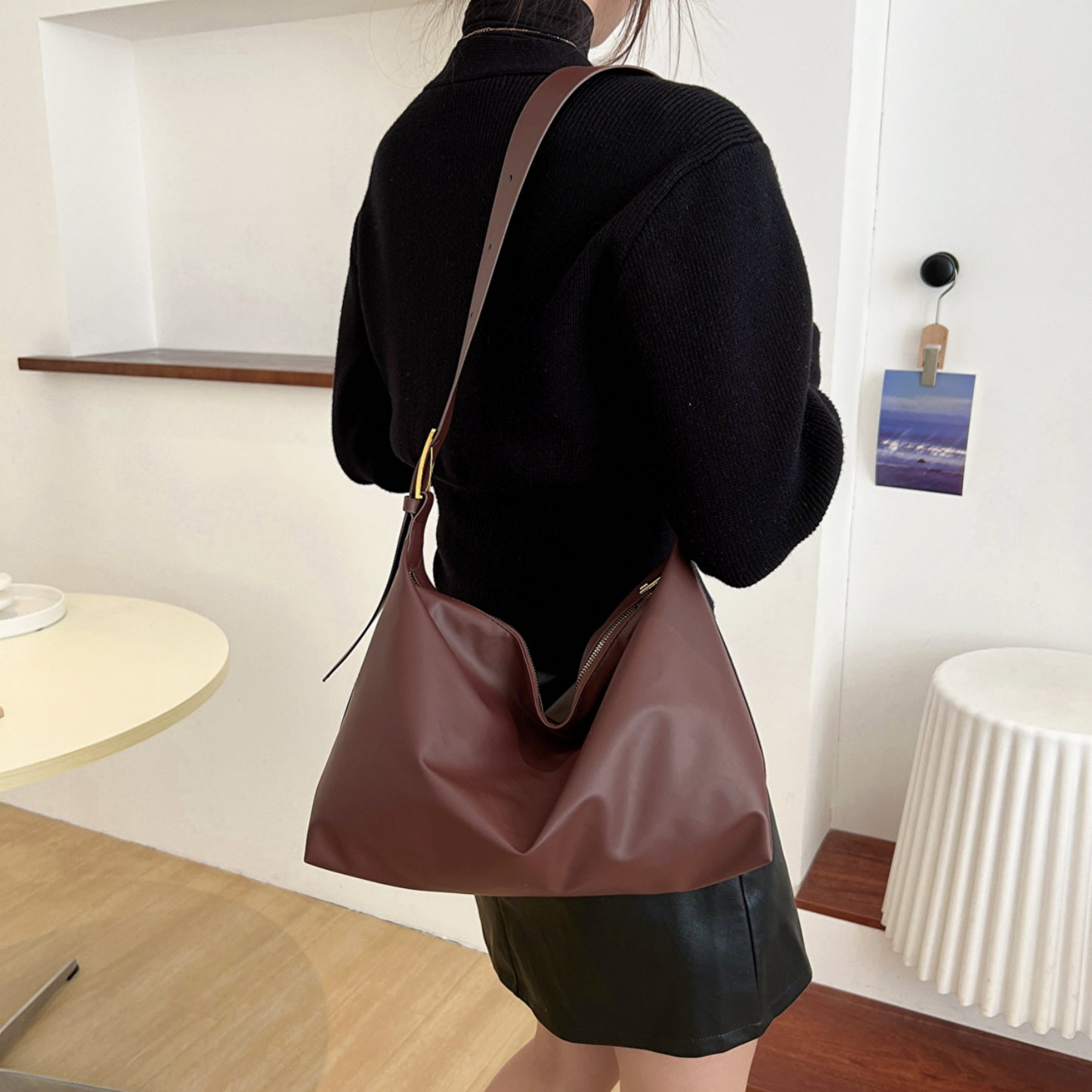 Adjustable Strap PU Leather Handbag